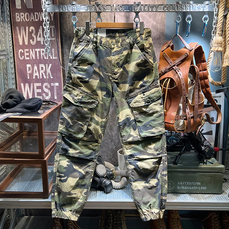 

Amekaji Американские винтажные повседневные камуфляжные брюки-карго для мужчин - 100% хлопок, потертые джоггеры свободного покроя с несколькими карманами, осень-осень