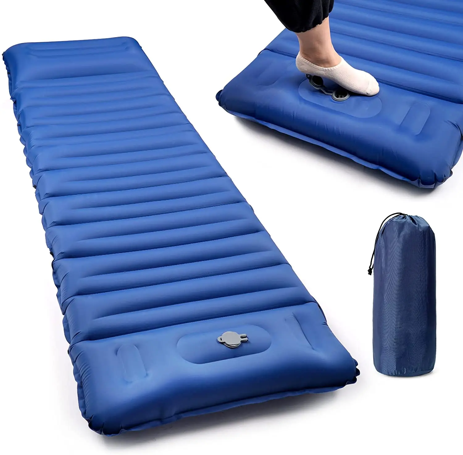 

Нейлоновый толстый легкий компактный надувной матрас из ТПУ, сверхлегкий надувной спальный коврик для кемпинга, рулонный коврик со встроенным ножным насосом