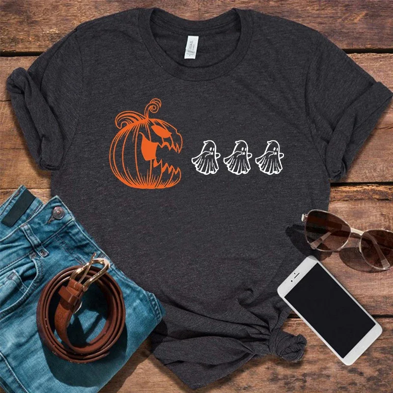 Pumpkin Halloween Tshirt Halloween Ghost Shirt Ghost Shirts Pumpkin T Shirt Women Gothic Fall Shirts Streetwear m