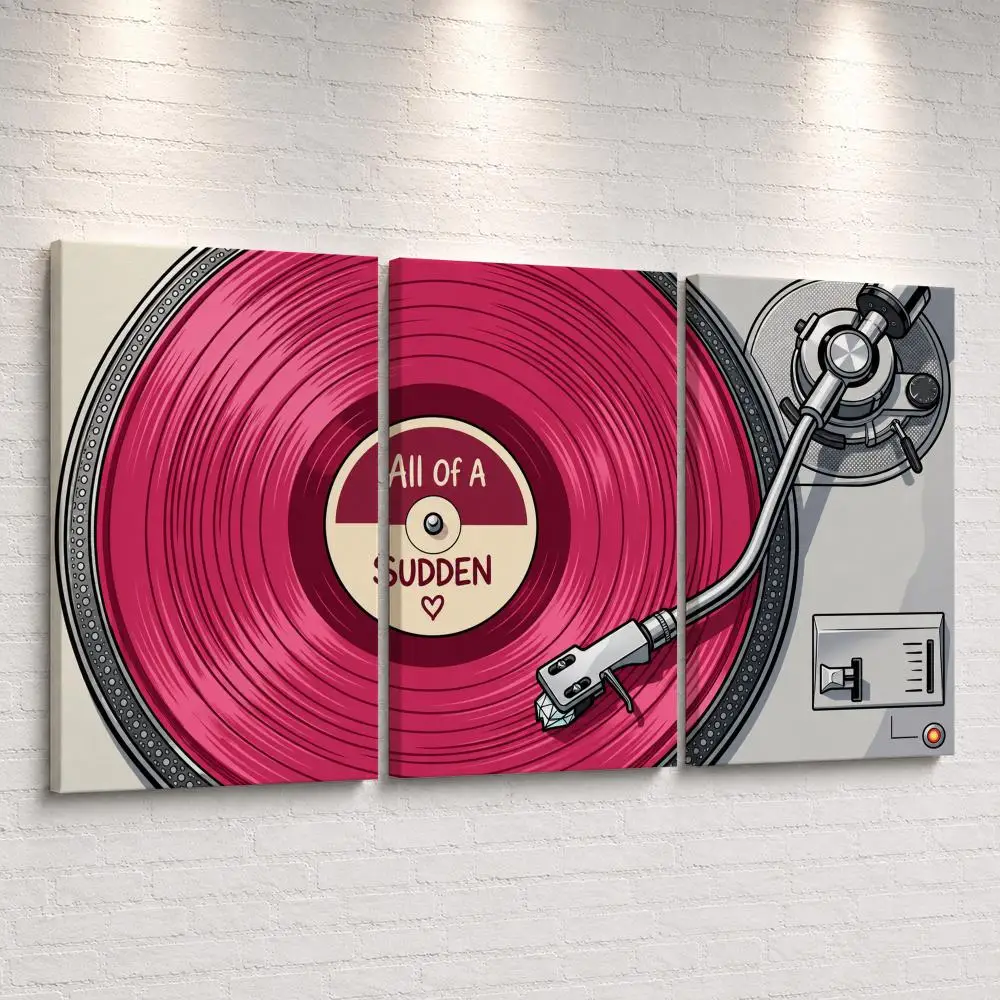 Vintage Vinyl Record Framed Wall Painting Ready to Hang Canvas Poster Wall Art for Bedroom Living Room Hallway Home Decor Gift