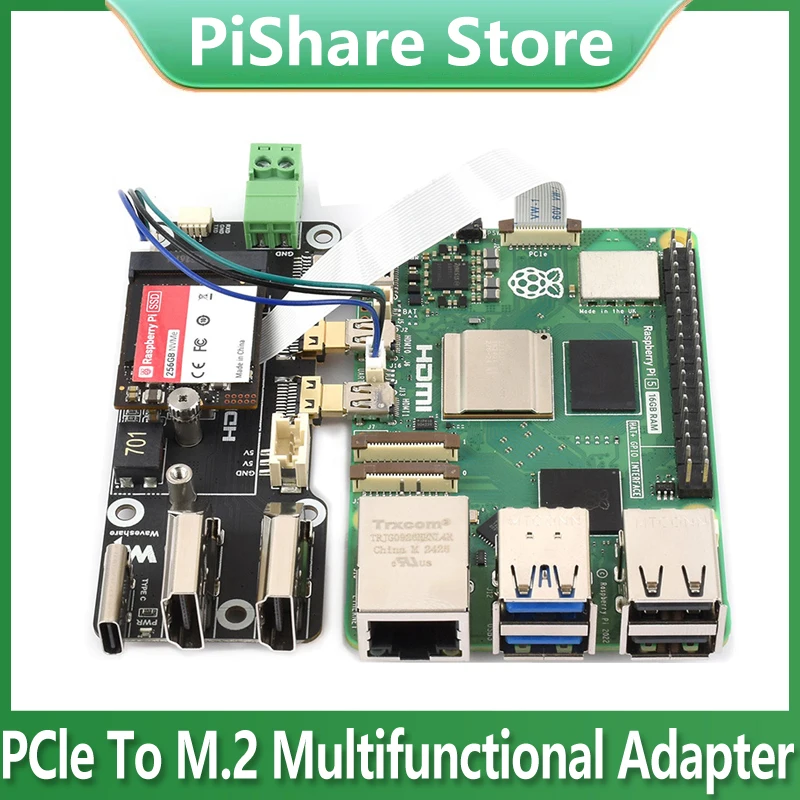 

Raspberry Pi 5 PCIe to M.2 Multi Function Adapter Board Supports Dual 4K HDMI Output For Raspberry Pi 5