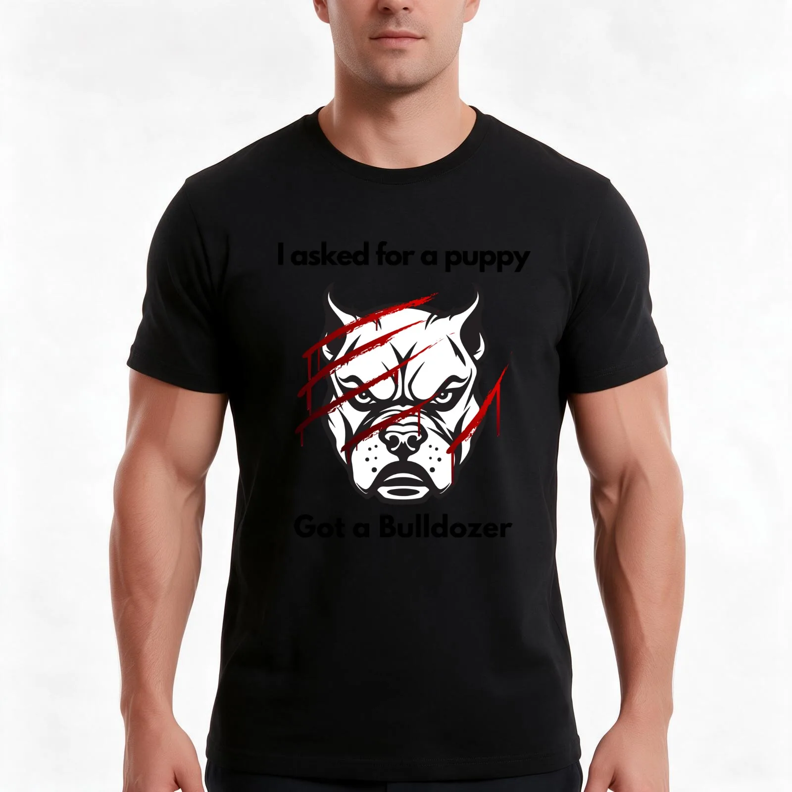 I asked for a puppy, Got a Bulldozer T-Shirt, Summer Casual Cotton Tee, Oversized Streetwear Tops, Vintage Graphic Print