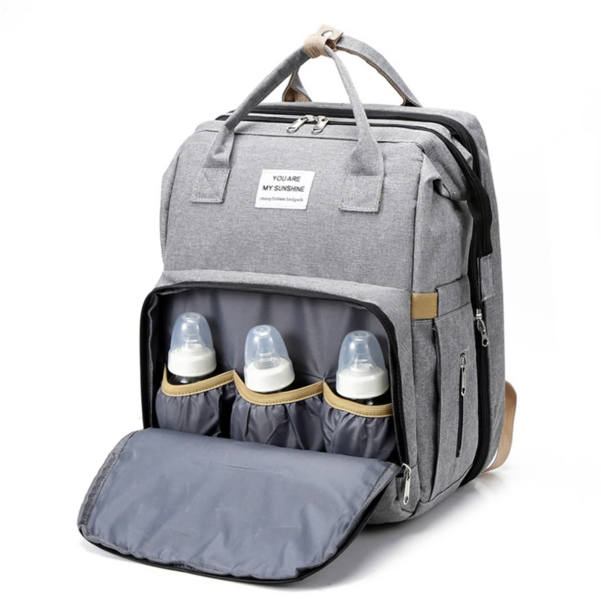 

【Exclusive-Deal!】Multifunctional Mummy Backpack with Foldable Crib, Pregnant Woman Diaper Bag,Travel Bottle Storage Nursing Bag,