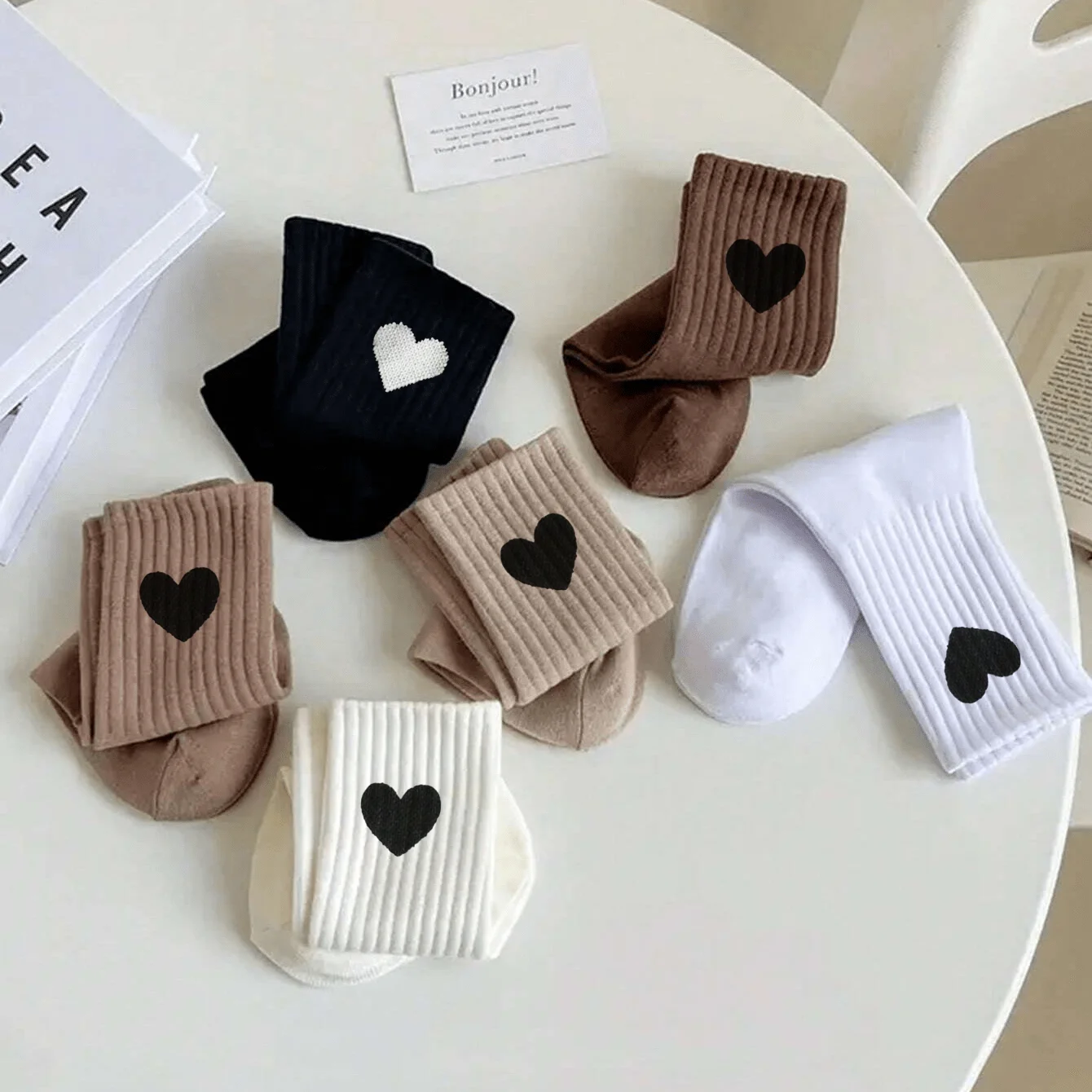 Multi-Pack Women's Crew Socks Heart Trendy Fashion Comfortable Breathable Moisture-Wicking