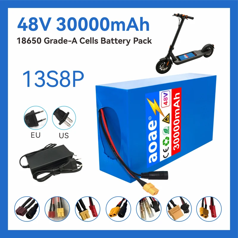 

48V Electric Scooter Battery Pack 13S8P 30Ah 18650 Grade A Cells 2000W Built-in 50A BMS High Capacity Rechargeable Stable Power