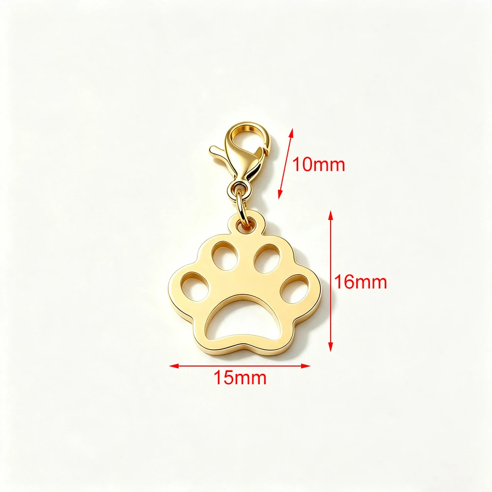 Fnixtar 10pcs Stainless Steel Hollow Out Paw Pendant Keychain Lobster Clasp Jewelry Key Ring Bag Key Holder Accessories