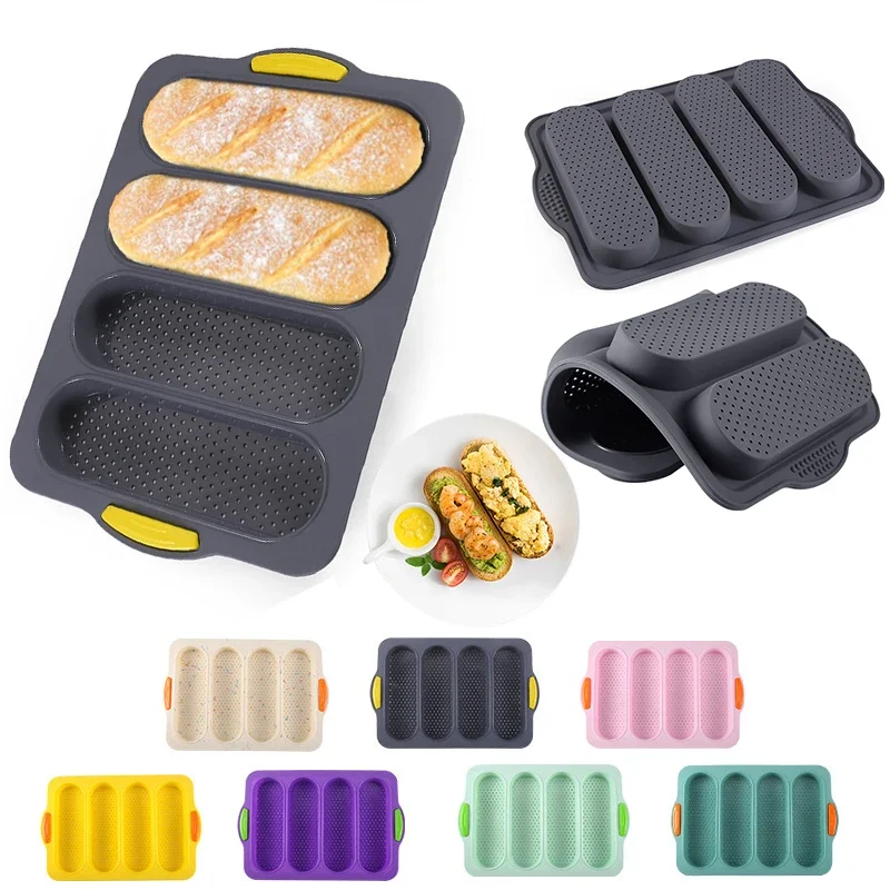 4 Grids Silicone Cake Mold Bread Baking Mold Bread Pan Baguette Baking Tray No Stick Loaf Pan Bread Toast Mould Pastry Tools