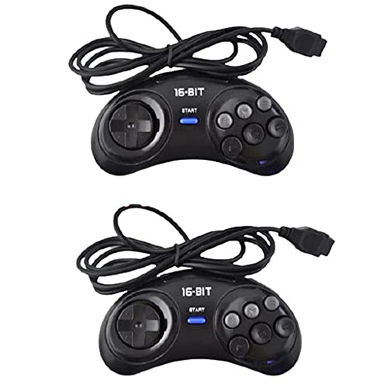 2 Pcs Game Controller For SEGA Genesis For 16 Bit Handle Controller 6 Button Gamepad For SEGA MD Game Accessories Black