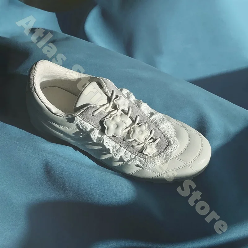 

Suede patchwork leather Lace Trim Sneakers Appliques Sneakers Mary Jane Slanted Opening Tie Casual Shoes INS Y2K Commuting Shoes