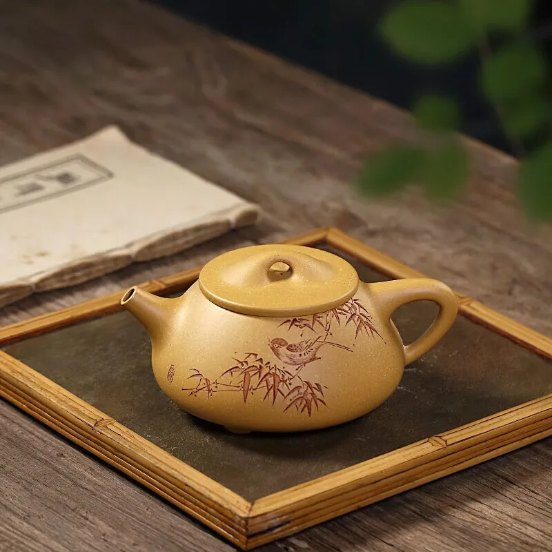 

Zanghutianxia Yixing Purple Clay Pot Handmade Carved Purple Sand Tea Set Raw Ore Gold Segment Mud Household Teapot Ice Heart Sto