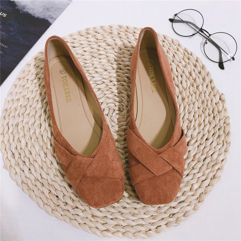 Flat Shoes for Women 2022 Spring New Square Head Velvet Flock Leather Loafers Women Flats Size 32 33 34 44 45 46 Zapatos Mujer