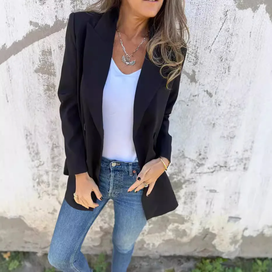 Herfst Nieuwe Mode Dames Effen Clor Casual Trendy Eenvoudige Basic Double-Breasted Lange Mouw Pak Blazers Vrouwelijke Jassen Kleding