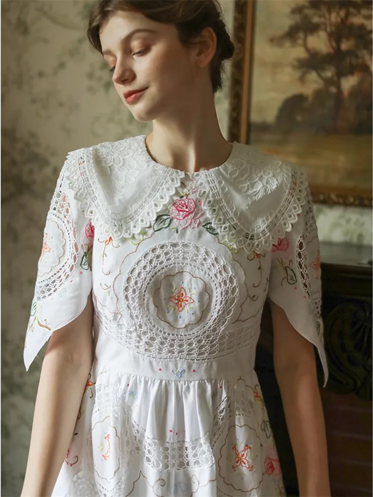 86-96cm Bust Summer White Dresses For Women Antique Embroidered Limited Edition Handmade Crochet Dress Elegant Slim Short Dress