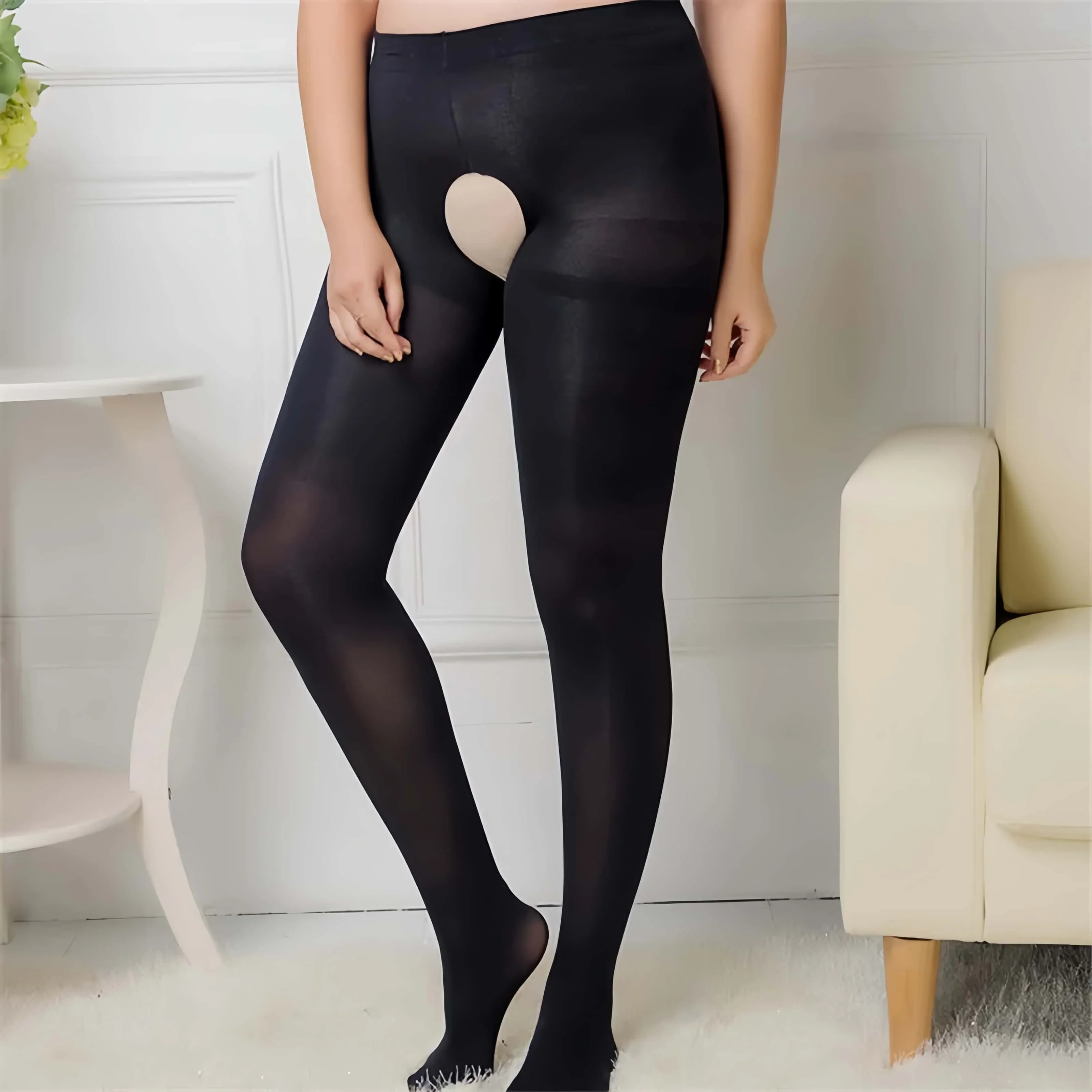 Plus Size Open Crotch Pantyhose 120D Elastic Crotchless Tights for Curvy Women Seamless Body Shaping Stockings Autumn Winter 3XL