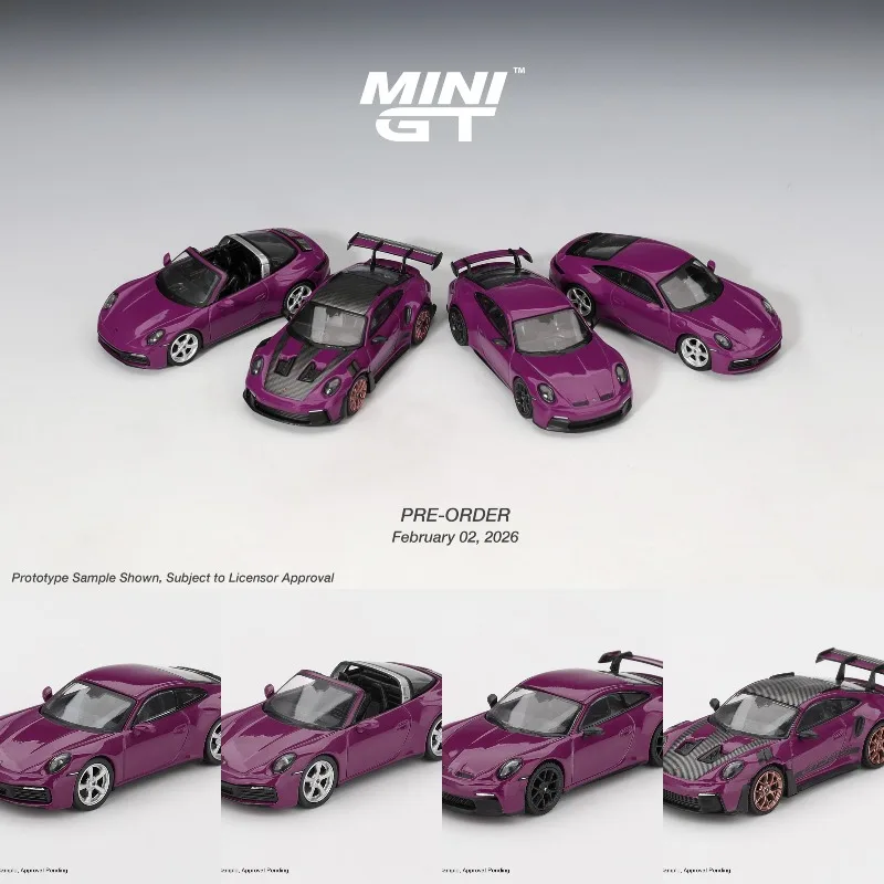 MINI GT 1:64 911 (992.1) Rubystone Set - Cast-pressed realistic alloy car model. Boys' gift toy collection piece.