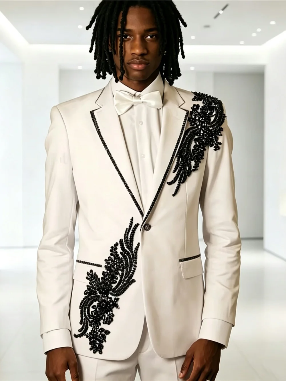 Elegant Wedding Tuxedos Beaded Crystal Notched Lapel Men Suit 2 Piece Set Jacket Pants Groom Blazers Evening Banquet Customized