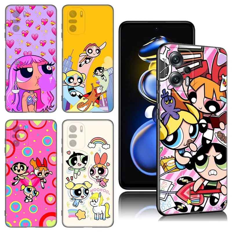 Cartoon P-Powerpuff-Girls Schwarz Silikon Telefon Fall Für Xiaomi 10T 11T 13T 14 Pro 11 Lite POCO X3 NFC M3 M4 M6 X4 X5 Pro 5G F5