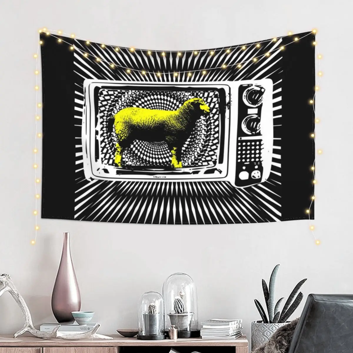 Anti Media with Optical Illusion (white on black) Tapestry Room Decor Cute Cute Room Decor Tapestry