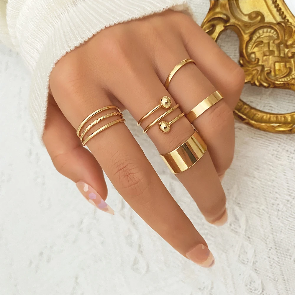 FNIO Punk Simple Silver Color Geometric Hollw Out Wide Ring Set Women's Vintage Joint Finger Rings Jewelry