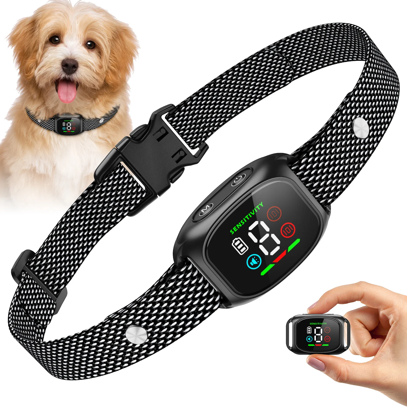 Anti Bark Dog Collar with Vibration Smart Dog Bark Collar with 8-Level Sensitivity Rechargeable No Shock Training Collar for Dog