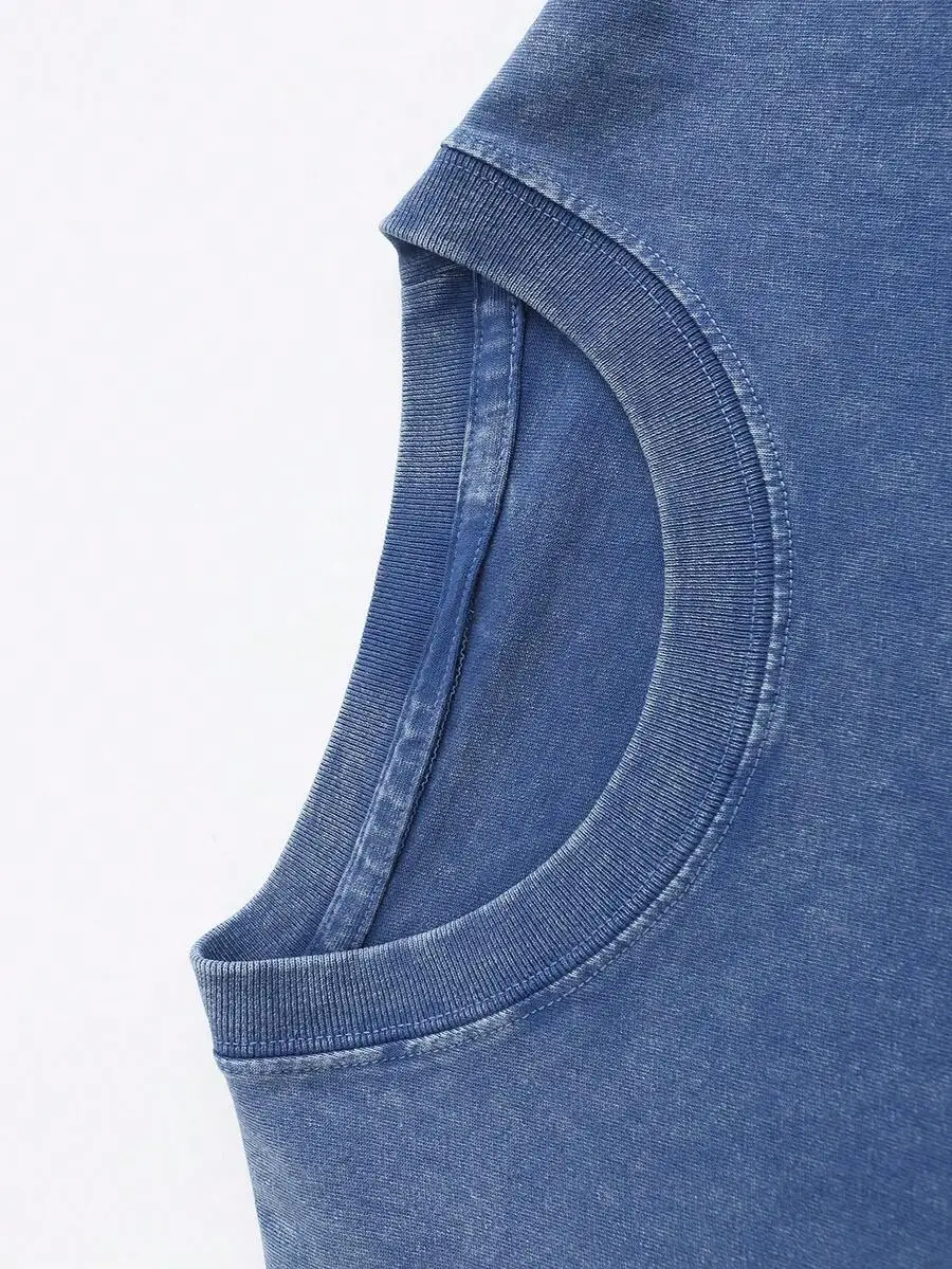 Camiseta de Algodón Lavado Unisex con Cuello Redondo, Manga Corta y Dobladillo Acampanado, Estilo Casual