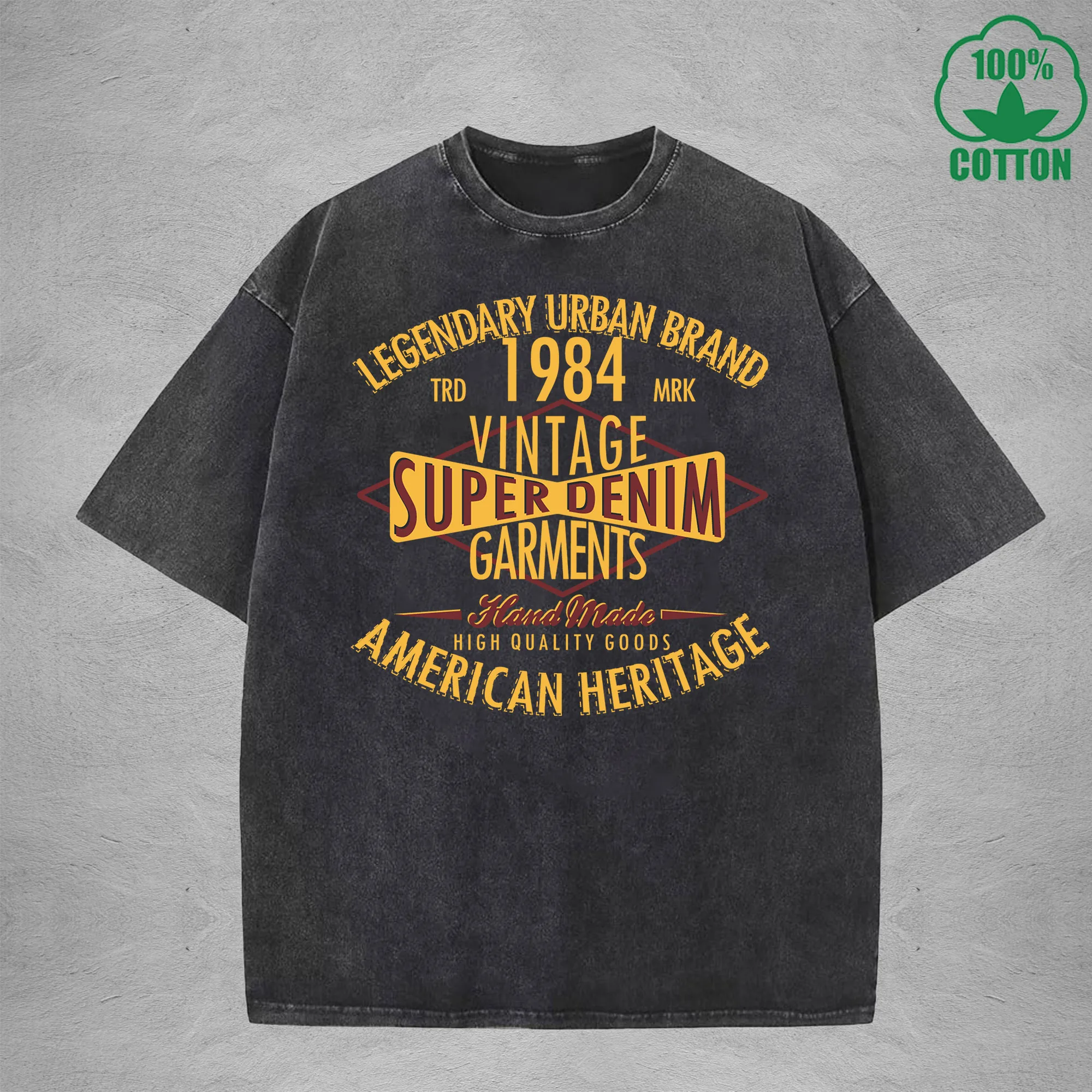 

SERIES DENIM Interest Printed Washed T-Shirt 230G Multicolor Loose Trendy Fashionable Cotton Short Sleeve Top