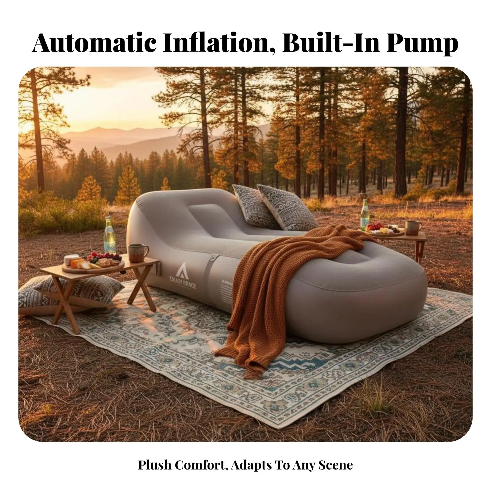 

Надувной матрас для кемпинга, двуспальная флокированная надувная кровать, автоматическое надувание, приподнятый уличный диван-подушка