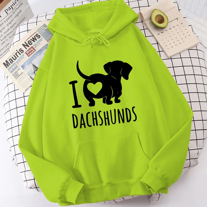 (High Quality Hoodies)New I Love Dachshund Printed Hoodies Women Men Sweatshirt Hooded Casual Tops Pullovers