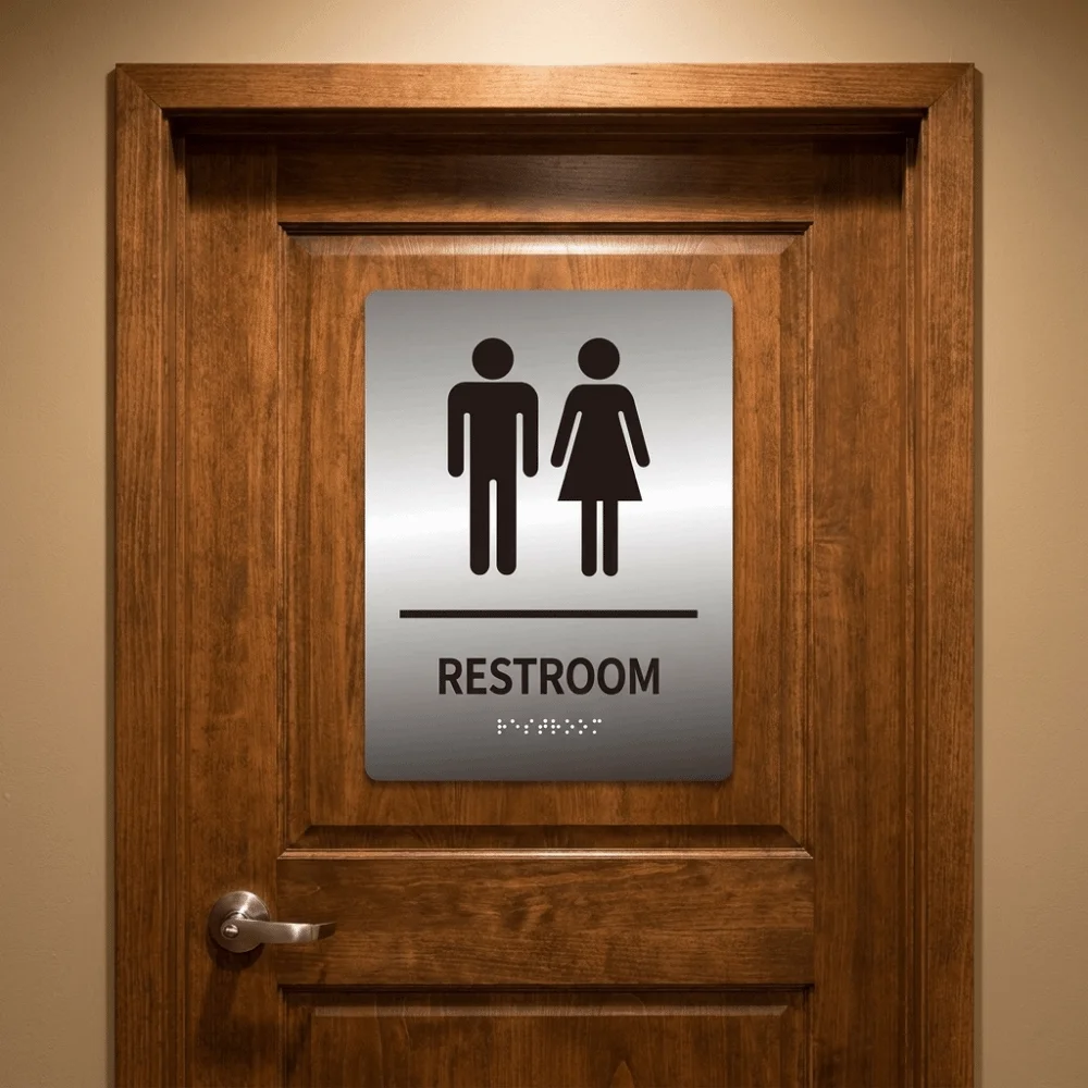 Acrylic Braille Restroom Sign Self Adhesive Rectangle Washroom Door Sign Wall Mounted Removable Restroom Guide Retail Store