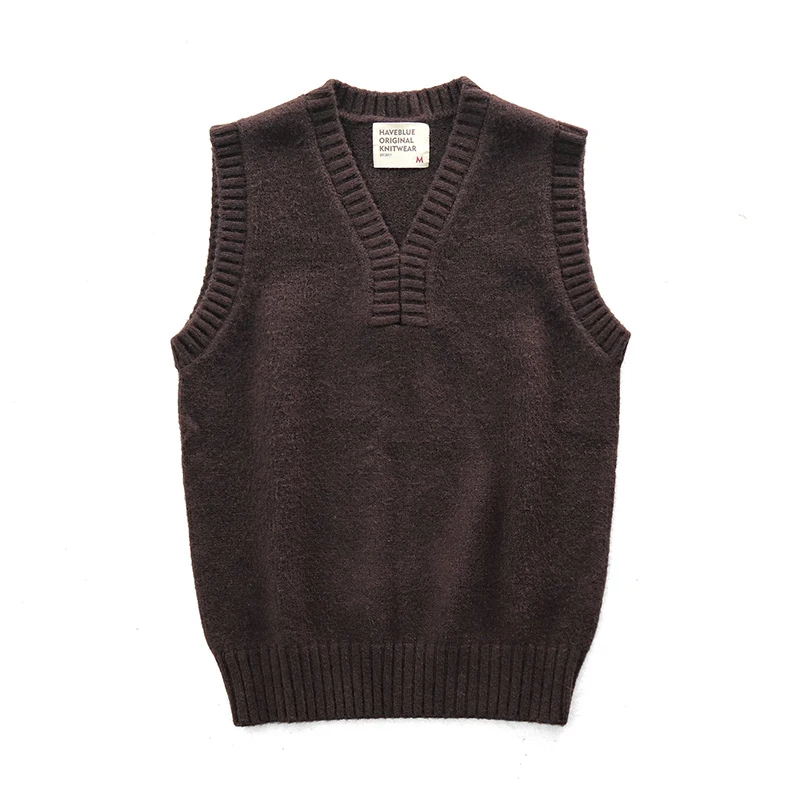 Amekaji Vintage Knitted Sweater Vest Men Autumn Winter New Thick Slim V-neck Warm Sweater Vest Casual Sleeveness Pullover Tops