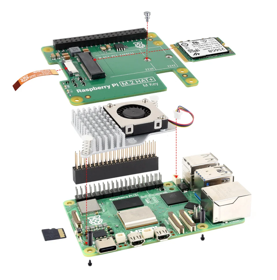 

Raspberry Pi 5 M.2 HAT + Gen2 Gen3 NVME M.2 SSD 2230/2242 tamaño M клава PCI Express GPIO Placa de expanisso para RPI5 Pi5