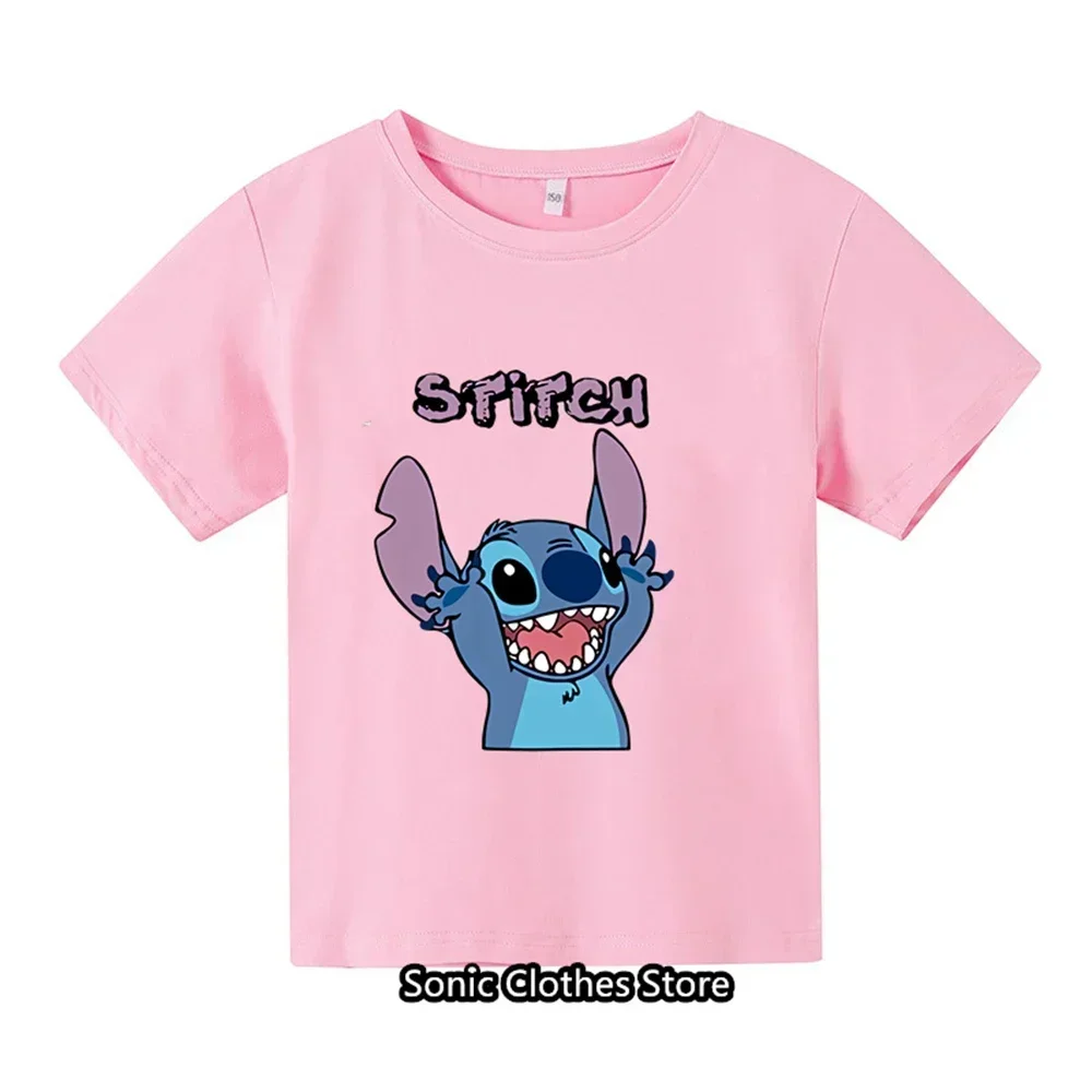 Summer New T-shirt 3-14 Year Old Children's Top Lilo&Stitch Kawaii Pattern Children's T-shirt Casual Style