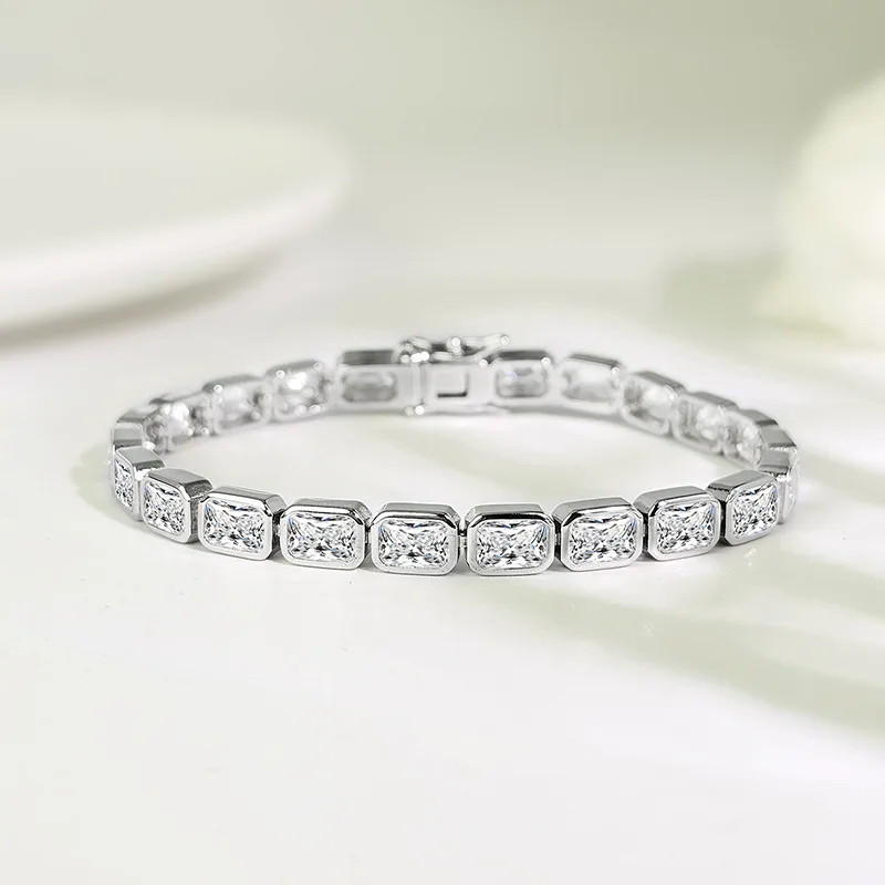 Trendy Square Lab Diamond Bangle Bracelet 14K Gold Engagement Wedding Bracelets for Women Bridal Tennis Party Jewelry Gift