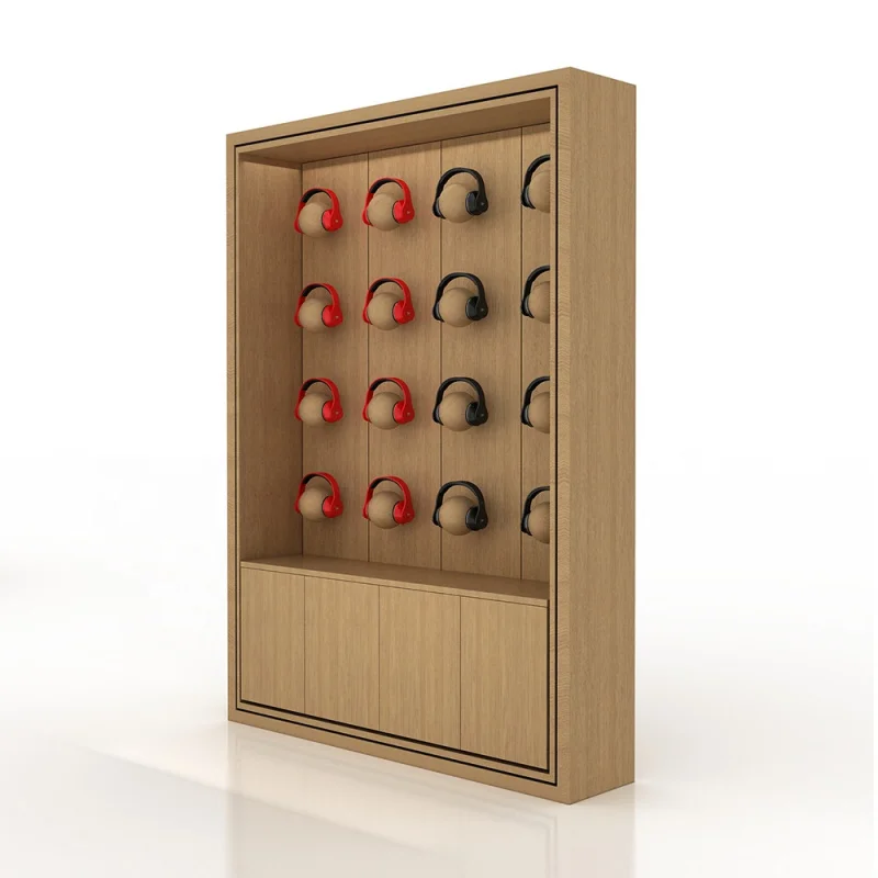 

custom.Newest open retail mobile phone shop design oak wood wall headphone showcases display for accessories