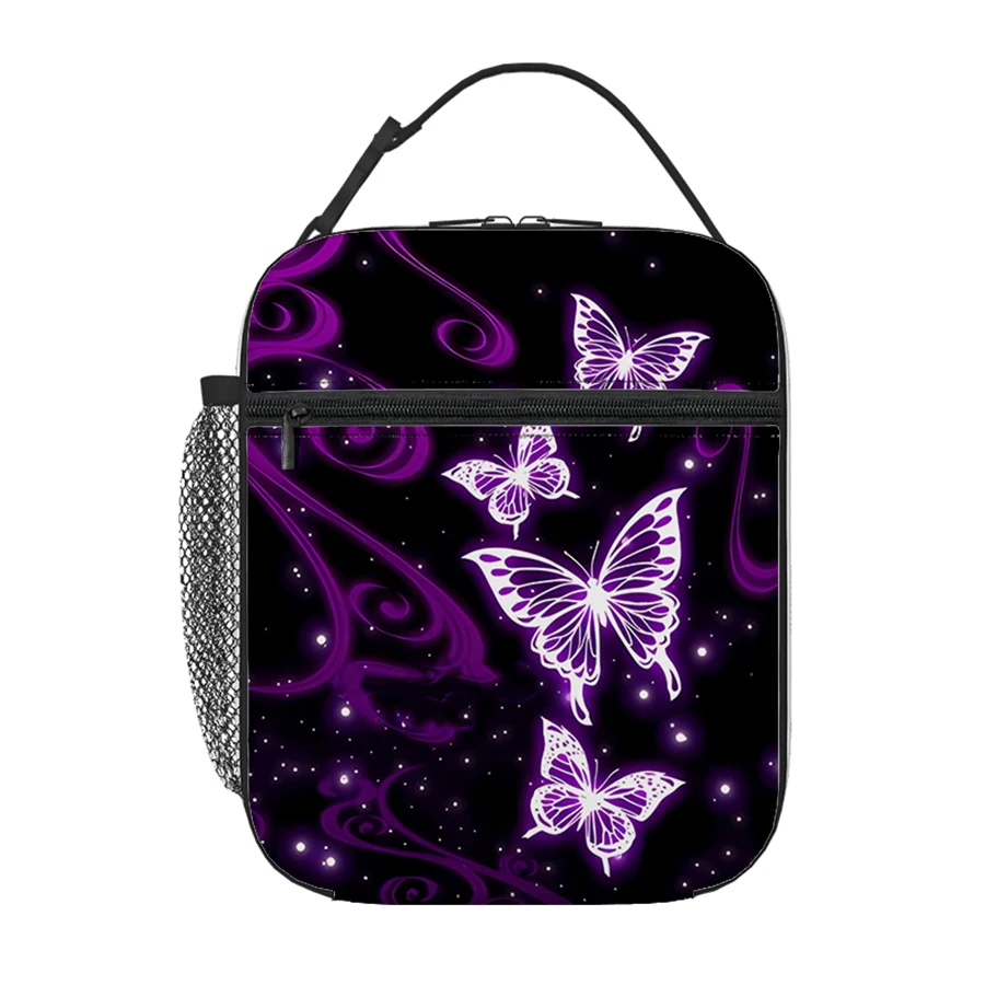 

Purple Butterfly Pattern Handheld Lunch Bag For Boys/Girls Children Best Gifts 3D Cartoon Reusable Thermal Cooler Lunch Boxes