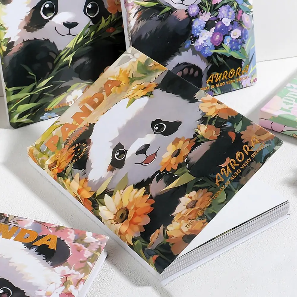 

Cartoon Panda Diary Notebook Thickened Full Color Page Journal Notebook Flower Pattern Illustration Hardcover Panda Art Notepad