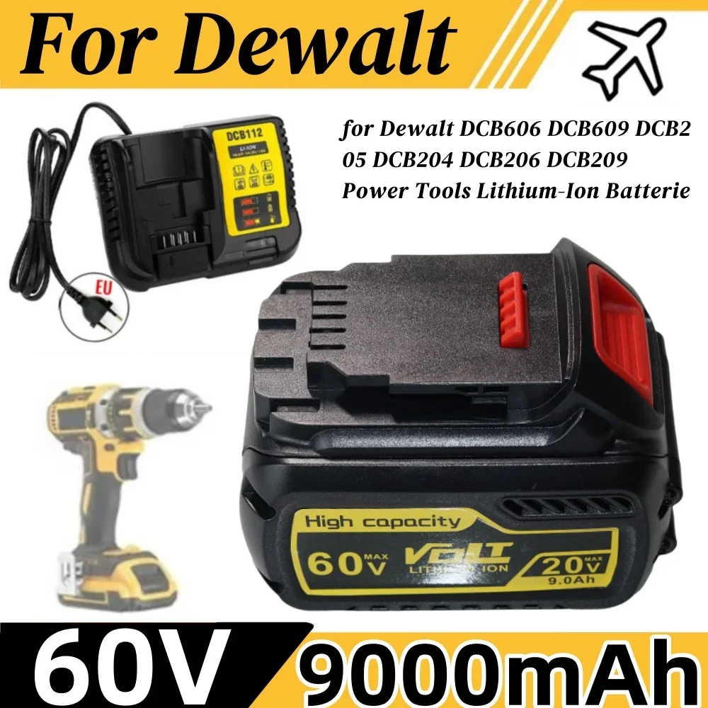 100% New For Dewalt 60V 20V MAX 9000mAh Replacement Li-ion Battery DCB606 DCB609 DCB205 DCB206 DCB182 Power Tool Battery