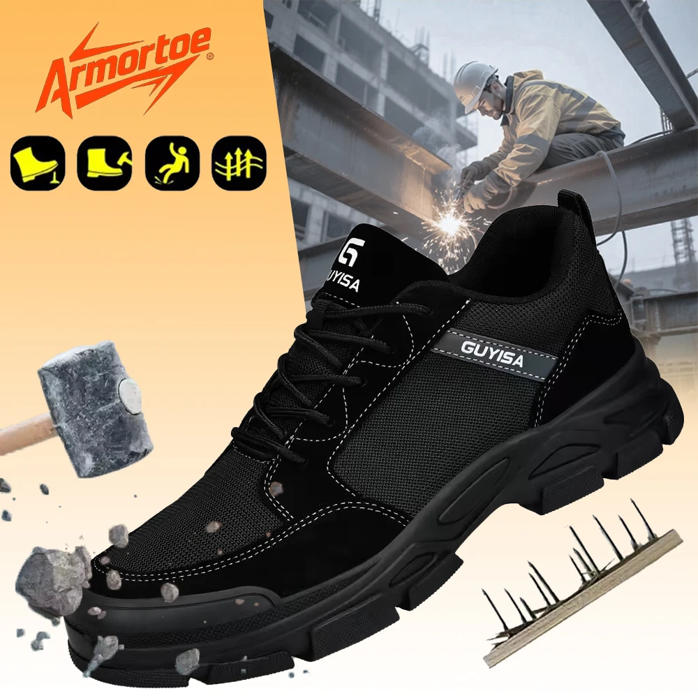 

ArmorToe Steel Toe Anti-smash Anti-stabbing Wear-resistant Safety Shoes Breathable Non-slip Comfortable Work Shoes #Armor2604