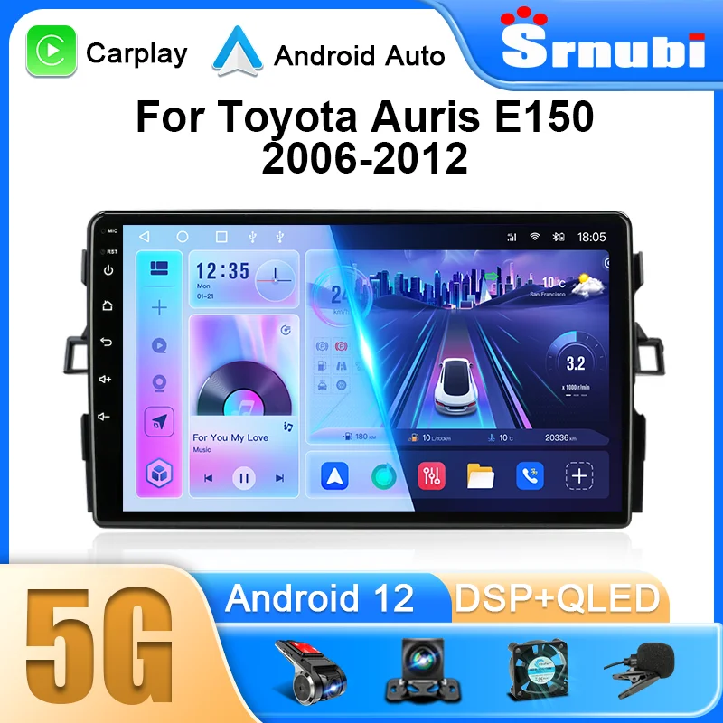 Srnubi 2Din Radio samochodowe Android 12 dla Toyota Auris E150 2006-2012 4G GPS nawigacja Carplay Audio Stereo multimedialne Auto DVD FM