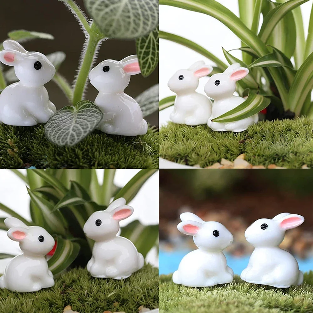 15PCS Resin Rabbit Miniature Figurine Micro Landscape Fairy Garden DIY Ornaments Succulents Plant Decoration Bunnies Cake Topper