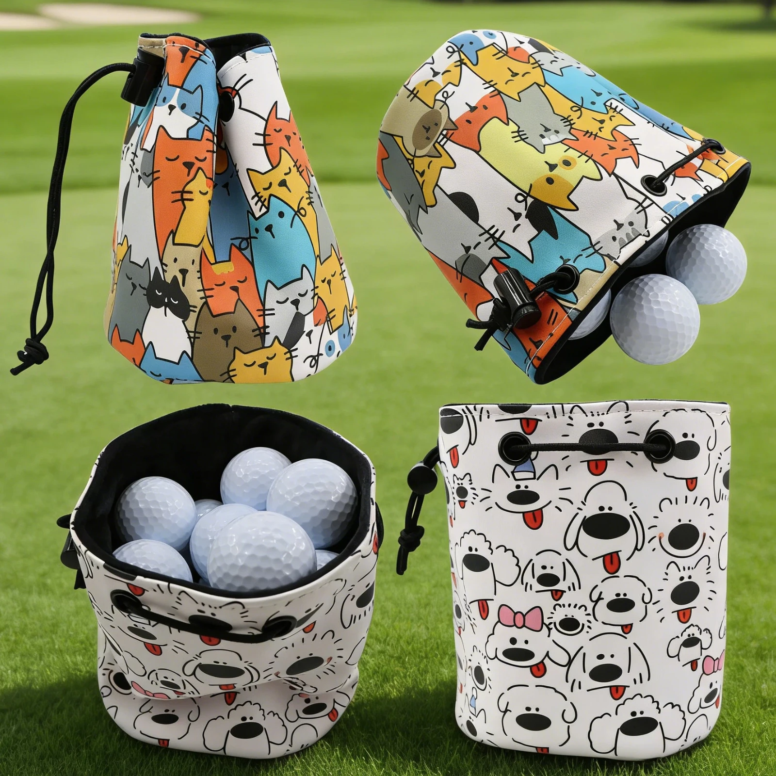

Сумка-чехол для мячей для гольфа на шнурке, для тенниса, большая вместимость, вмещает 18-20 мячей, из водонепроницаемой искусственной кожи, аксессуары для кошек или собак