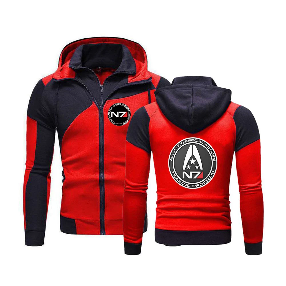 2024 Men Printing New N7 Mass Effect Spring and Autumn Color Matching Hoodie Sweatshirt Comfortable Casual Jackets Tops