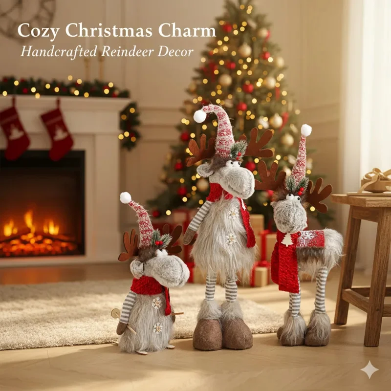 

Elk Doll American Christmas Plush Reindeer Large Adjustable Standing Ins Cute Stretchable Ornament Holiday Home Decor Gifts New