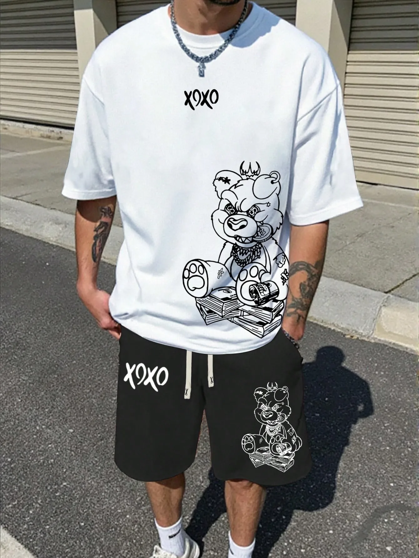 

2026 Summer New Men's Suit with Bear Print Breathable Lightweight Comfortable and Fashionable Men's Clothing