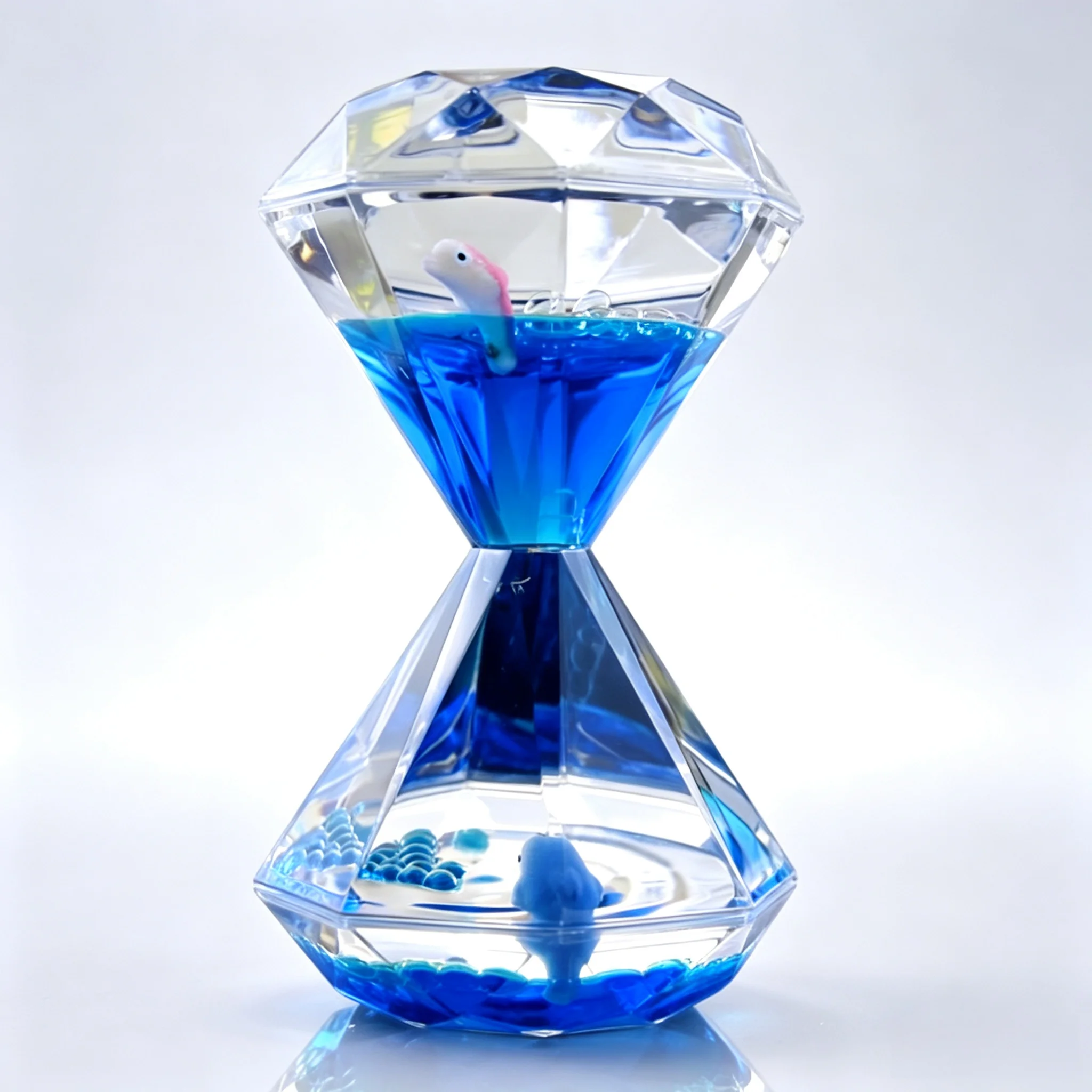 Promotional Gift Plastic Hourglass Decoration Diamond Oil Leak Penguin Inside Marine Life Fish Cute Ocean Animals Ornaments Desk