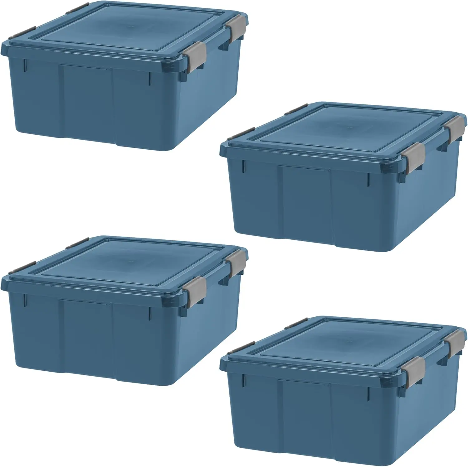 

Weatherproof Storage Bins with Lids, 31 Qt Stackable Tote Tub, 4 Pack - Navy