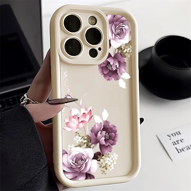 Flower Phone Case For iPhone 11 Case iPhone 14 12 13 16 15 Pro Max X XR XS Max 7 8 Plus SE 2020 Liquid Silicone Shockproof Cover