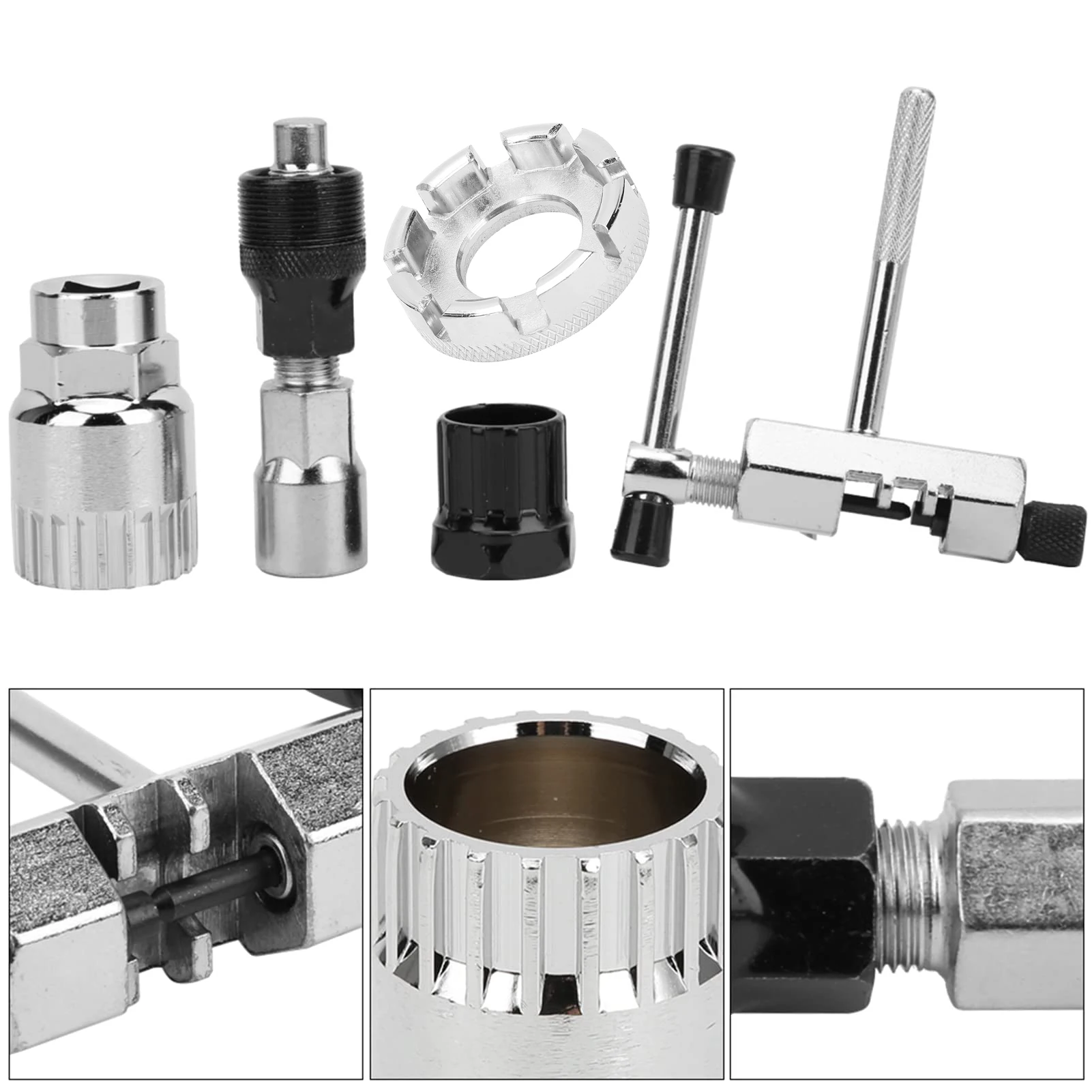 

5-Pc Stainless Steel Bike Maintenance Tools Chain Breaker Crank Puller Flywheel Sockets Ergonomic Handle for Cyclists