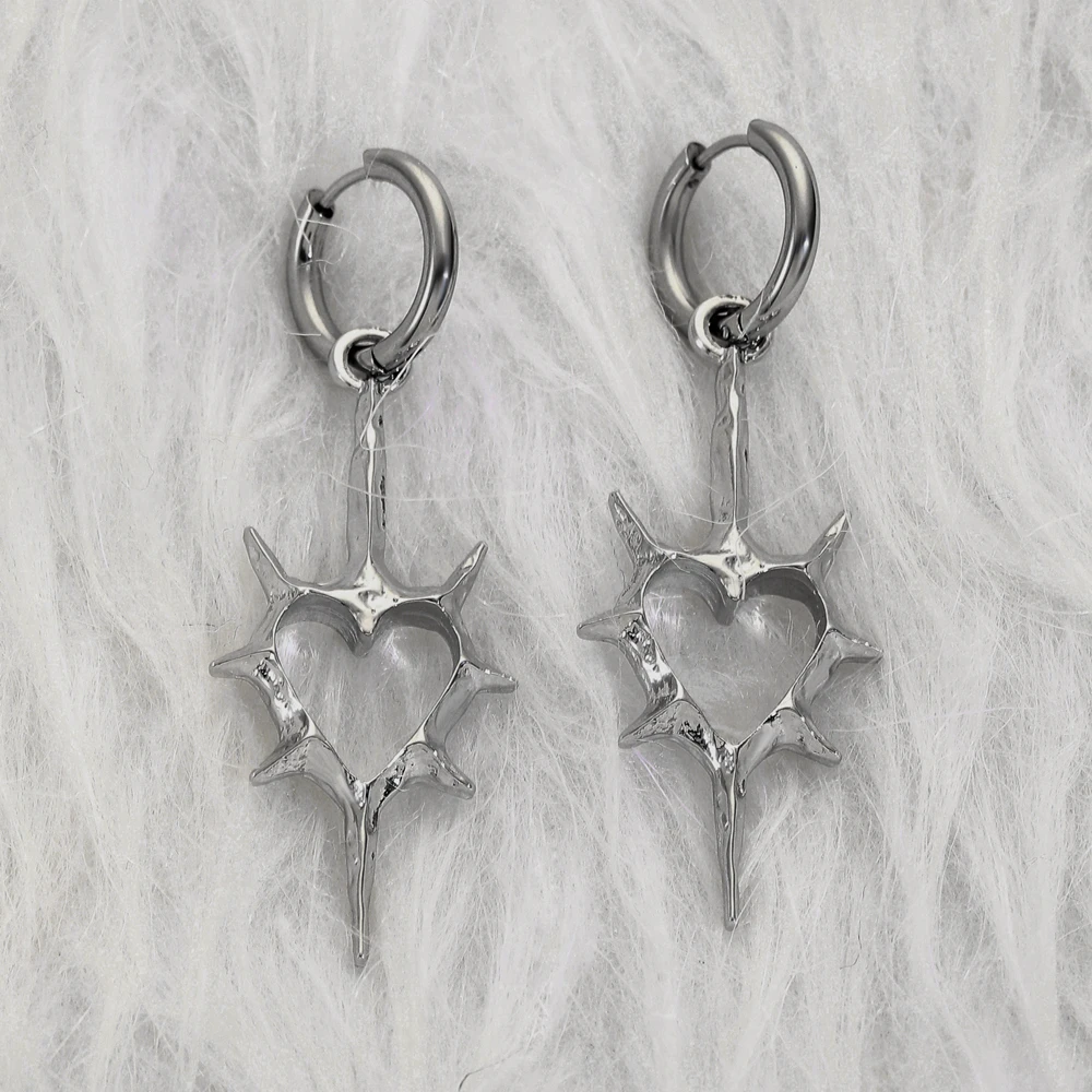 Y2K شوكة مسنبل القلب أقراط القوطي الصليب أقراط للنساء الهيب هوب خمر اكسسوارات الشرير Charms القرط الجرونج مجوهرات