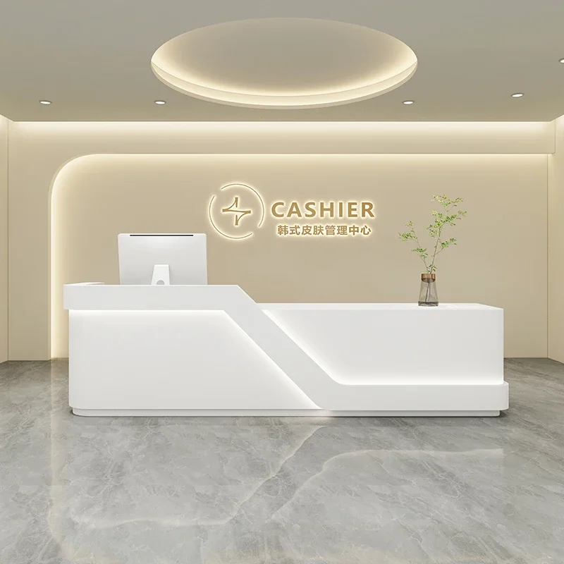 

Cashier Table Counter Reception Table-auxiliary-with-wheel Customer Center Atelier Vintage Office Furniture Modern Luxury Pink